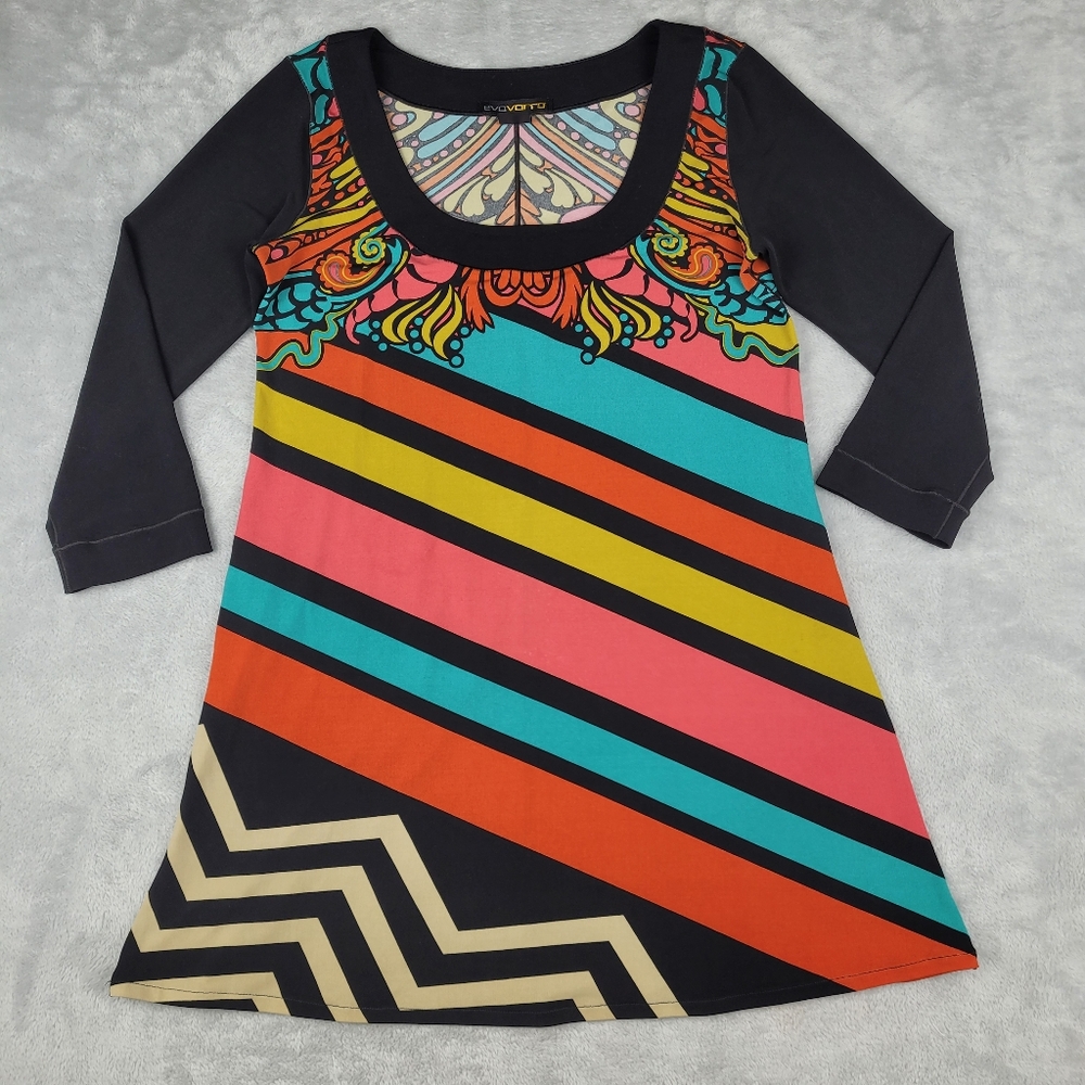 Eva Varro Women's Tunic Top Blouse Abstract Stretch Size M